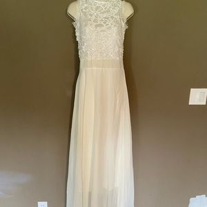 Boutique white lace top sheer yellow maxi dress